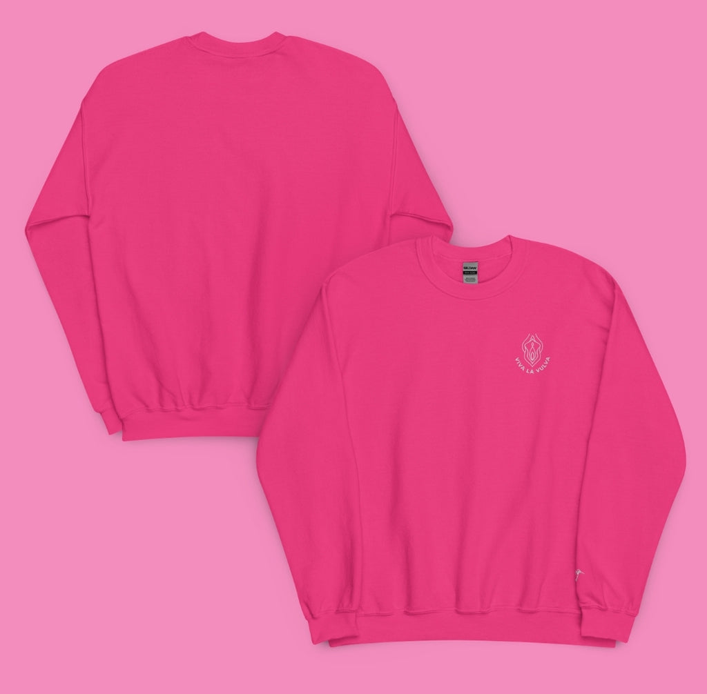 Viva la Vulva Sweatshirt in Schwarz – Vorderansicht, feministischer Pullover, Bling Bling Feministas