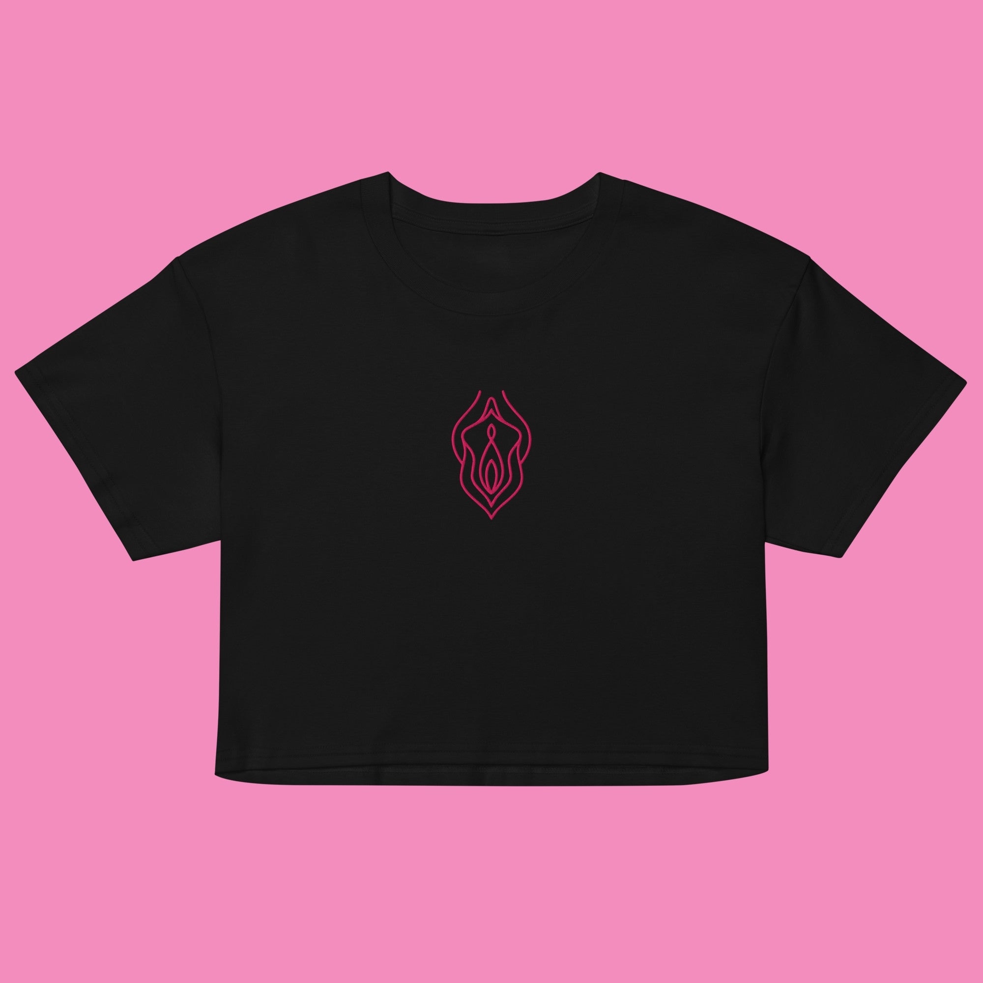 Feministisches Vu*lva Crop Top in Schwarz mit Stickerei – Feminist Streetwear von Bling Bling Feministas