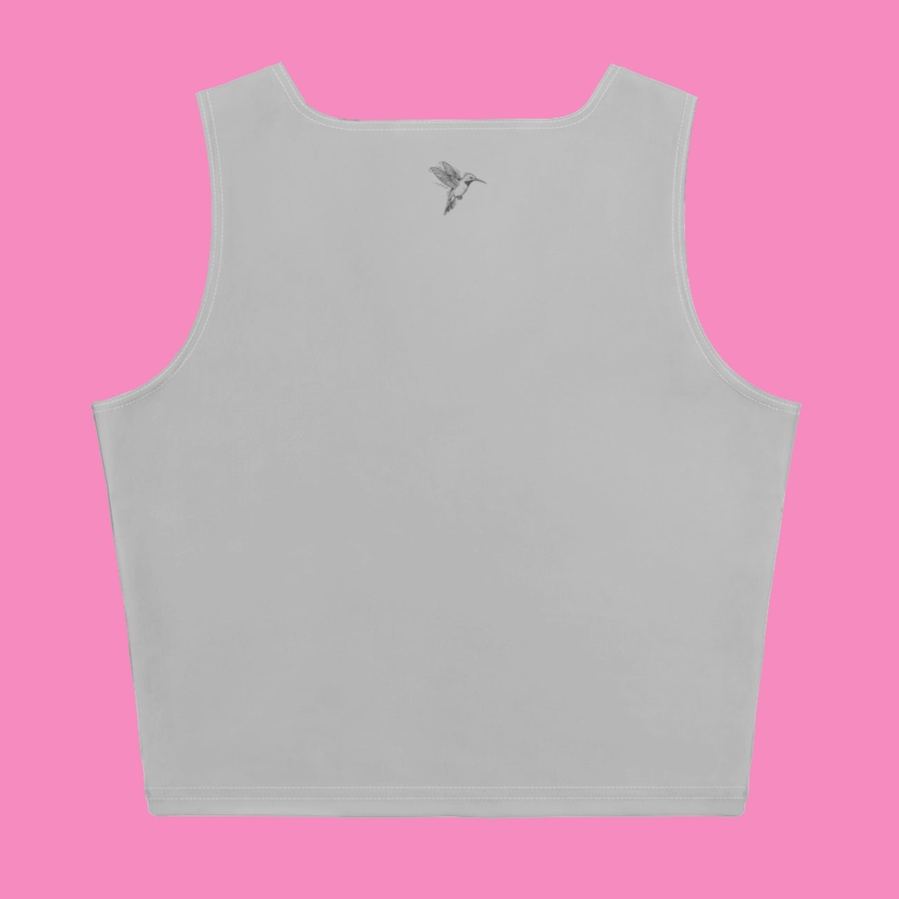 Hassi Crop-Top Grau – Rückansicht feministisches Stretch-Crop-Top aus Recycling-Polyester – Bling Bling Feministas
