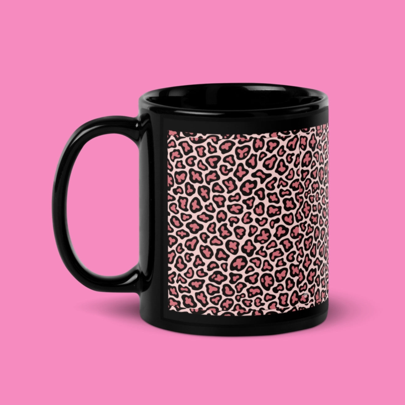 Leo Print Tasse Schwarz 15 oz – feministische Keramiktasse mit glänzender Glasur – Bling Bling Feministas