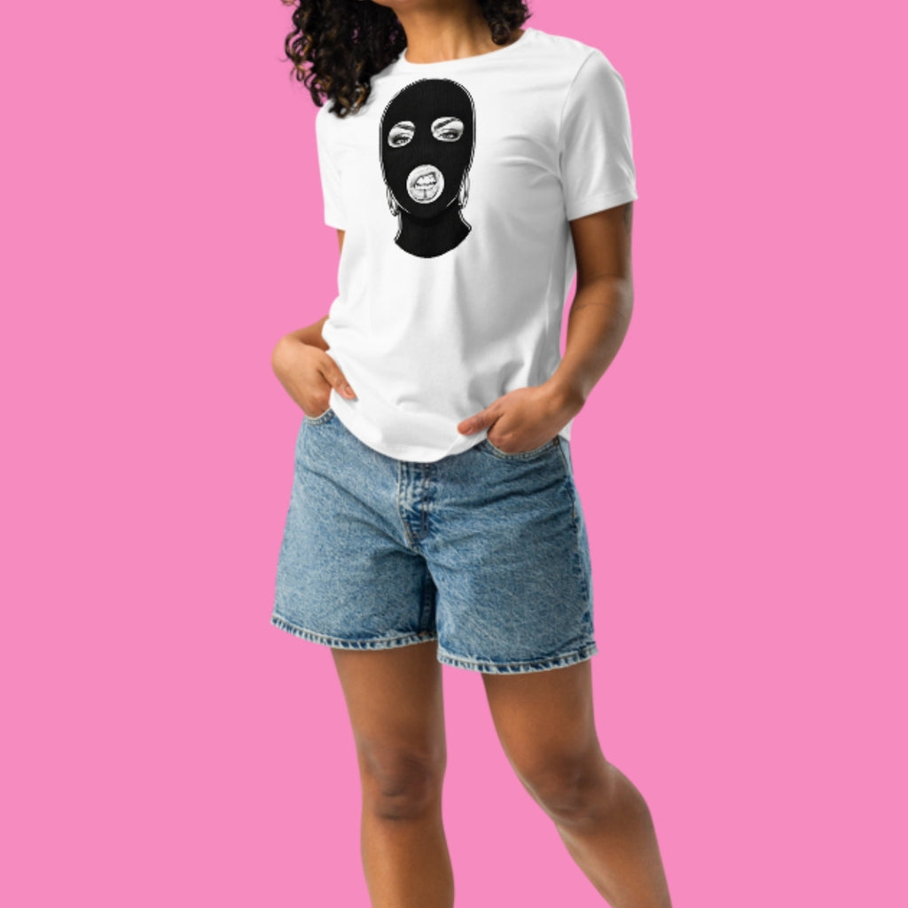 Lockeres weißes Damen-T-Shirt mit feministischem Hassi-Print – Bling Bling Feministas