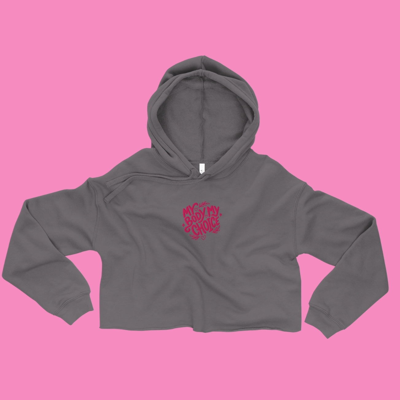 My Body My Choice Crop-Hoodie in Schwarz – feministischer Kapuzenpullover mit offenem Saum – Bling Bling Feministas