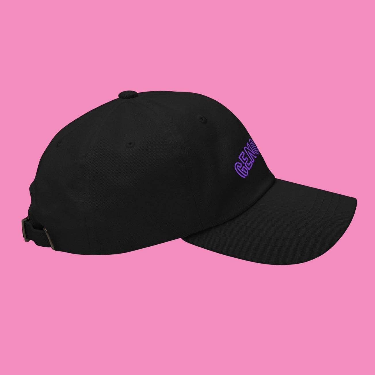 Genossin Baseball Cap Schwarz – bestickte feministische Cap, Vorderansicht, Bling Bling Feministas