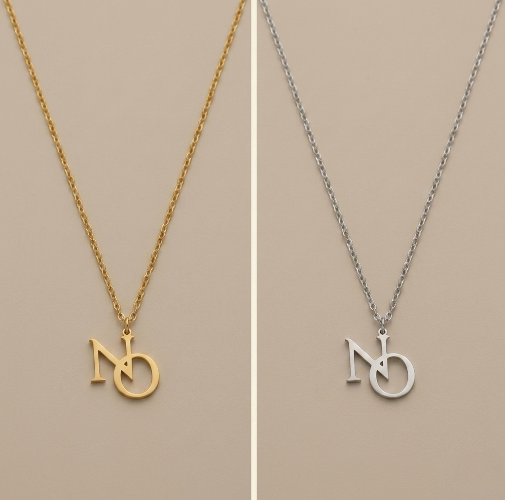  NO NO NO Kette in Silber und Gold– feministische Edelstahlhalskette 40cm