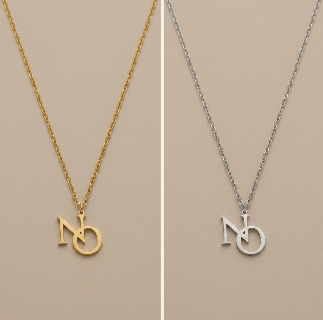  NO NO NO Kette in Silber und Gold– feministische Edelstahlhalskette 40cm