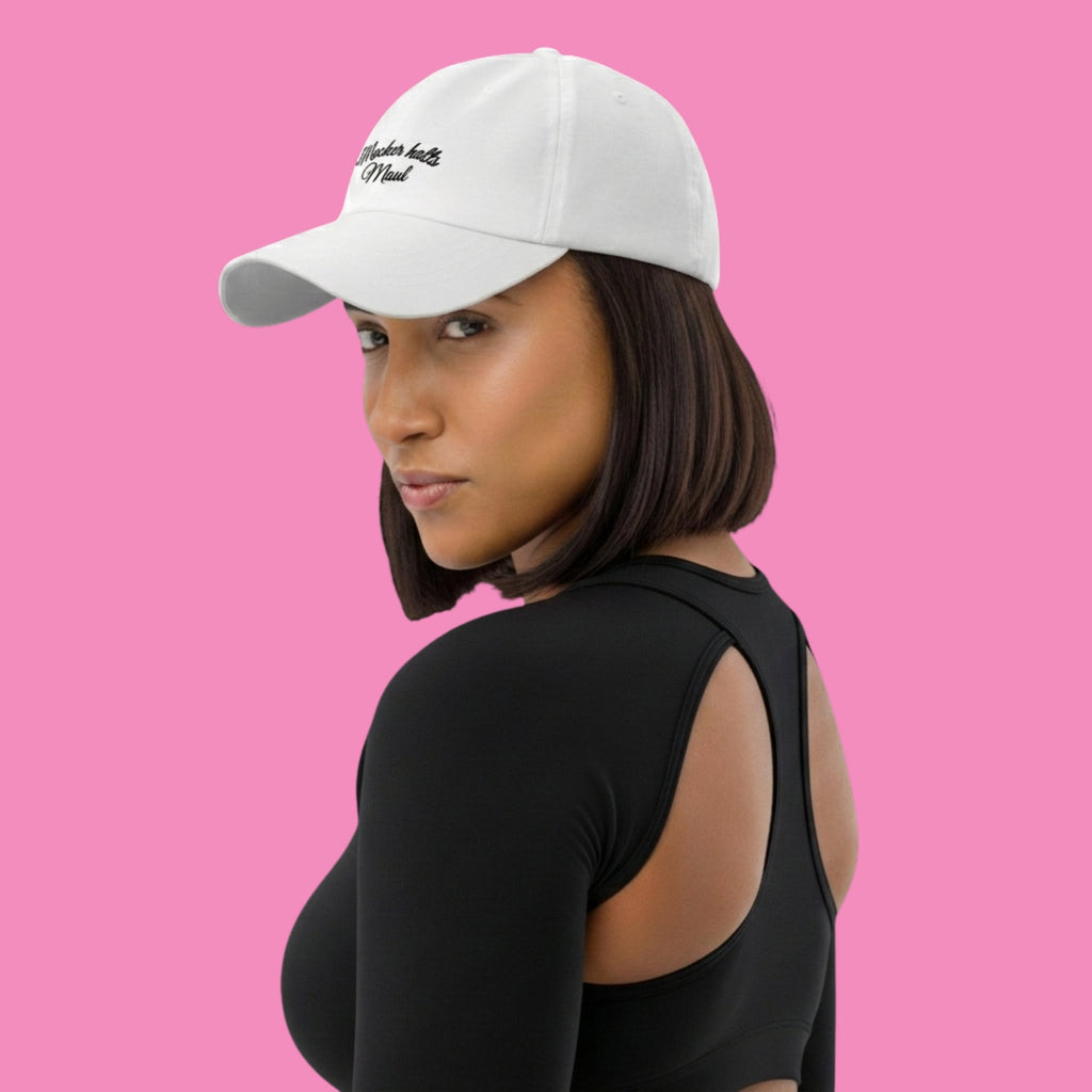 Macker halts Maul Cap in Rosa – bestickte feministische Baseball Cap, Bling Bling Feministas