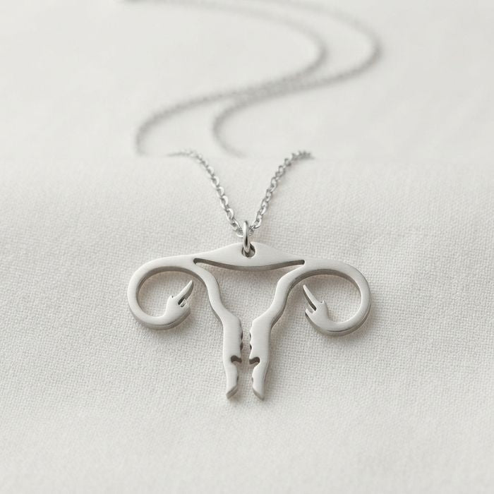 Uterus mit Mittelfinger Halskette in gold und silber von Bling Bling Feministas