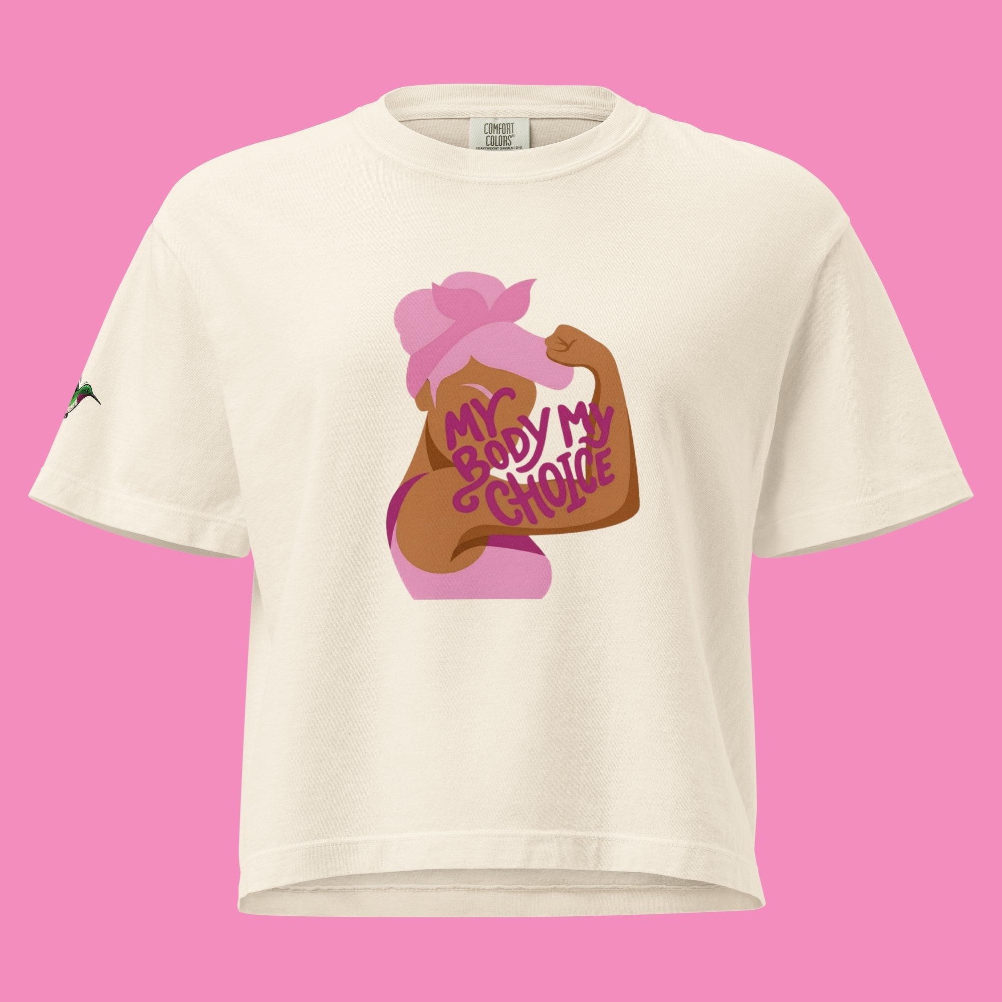 My Body My Choice – Feministisches Boxy T-Shirt in Elfenbein, Vorderansicht