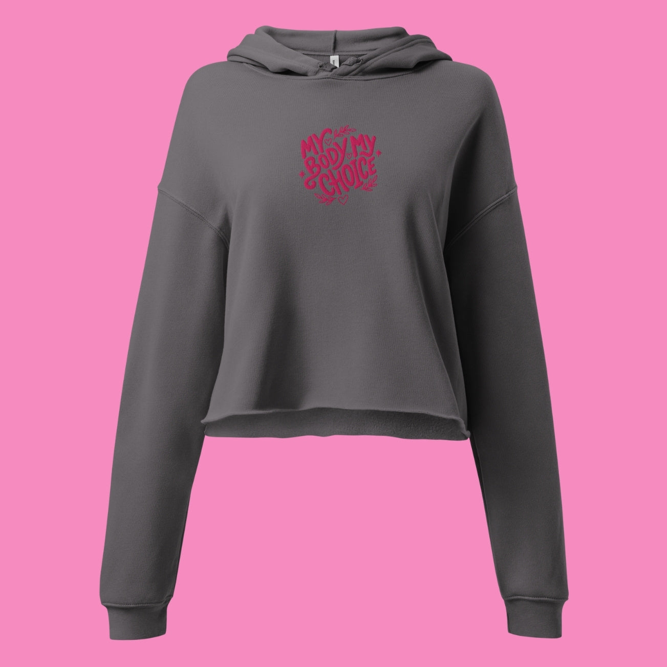 My Body My Choice Crop-Hoodie in Schwarz – feministischer Kapuzenpullover mit offenem Saum – Bling Bling Feministas