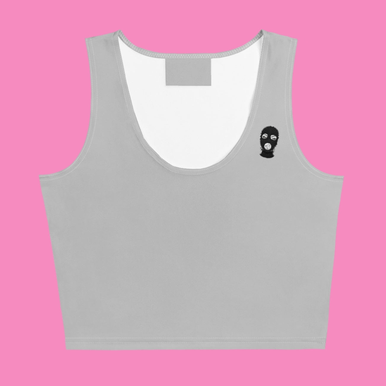 Hassi Crop-Top Grau – Vorderansicht feministisches Stretch-Crop-Top aus 75% recyceltem Polyester – Bling Bling Feministas
