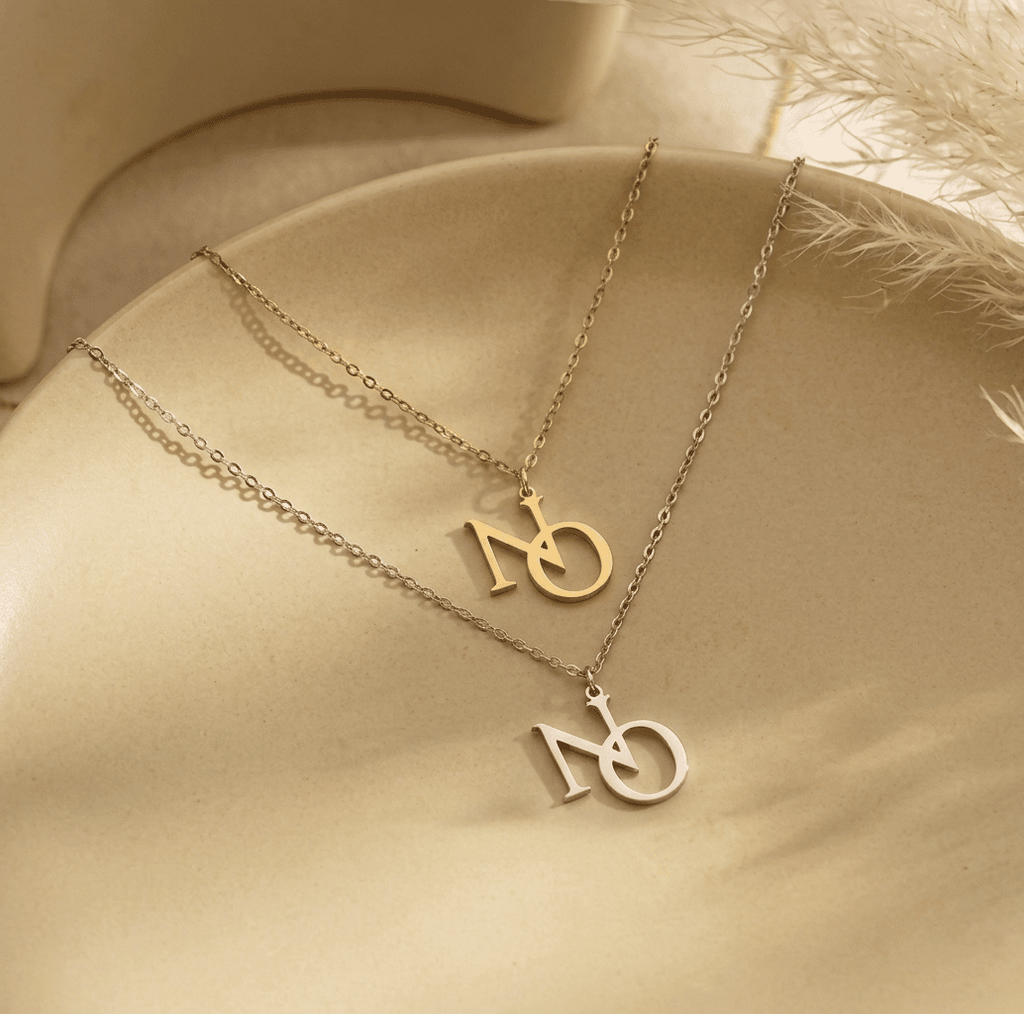  NO NO NO Kette in Silber und Gold– feministische Edelstahlhalskette 40cm