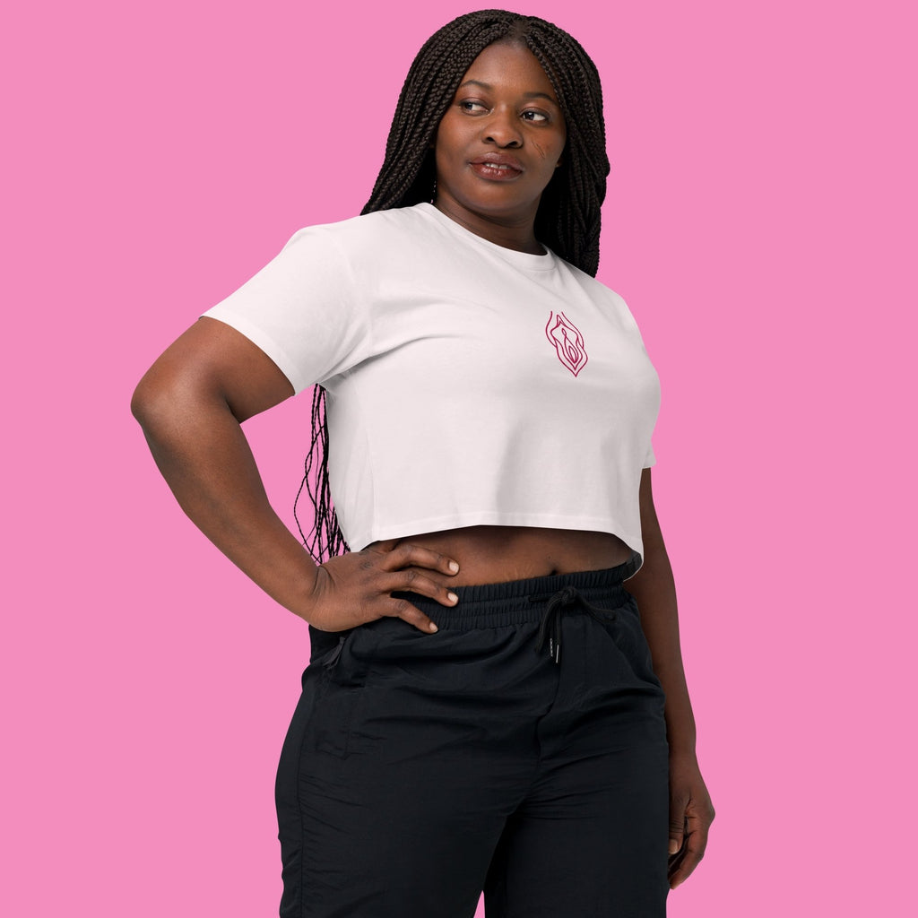 Feministisches Vu*lva Crop Top in Orchidee mit Stickerei – Feminist Streetwear von Bling Bling Feministas