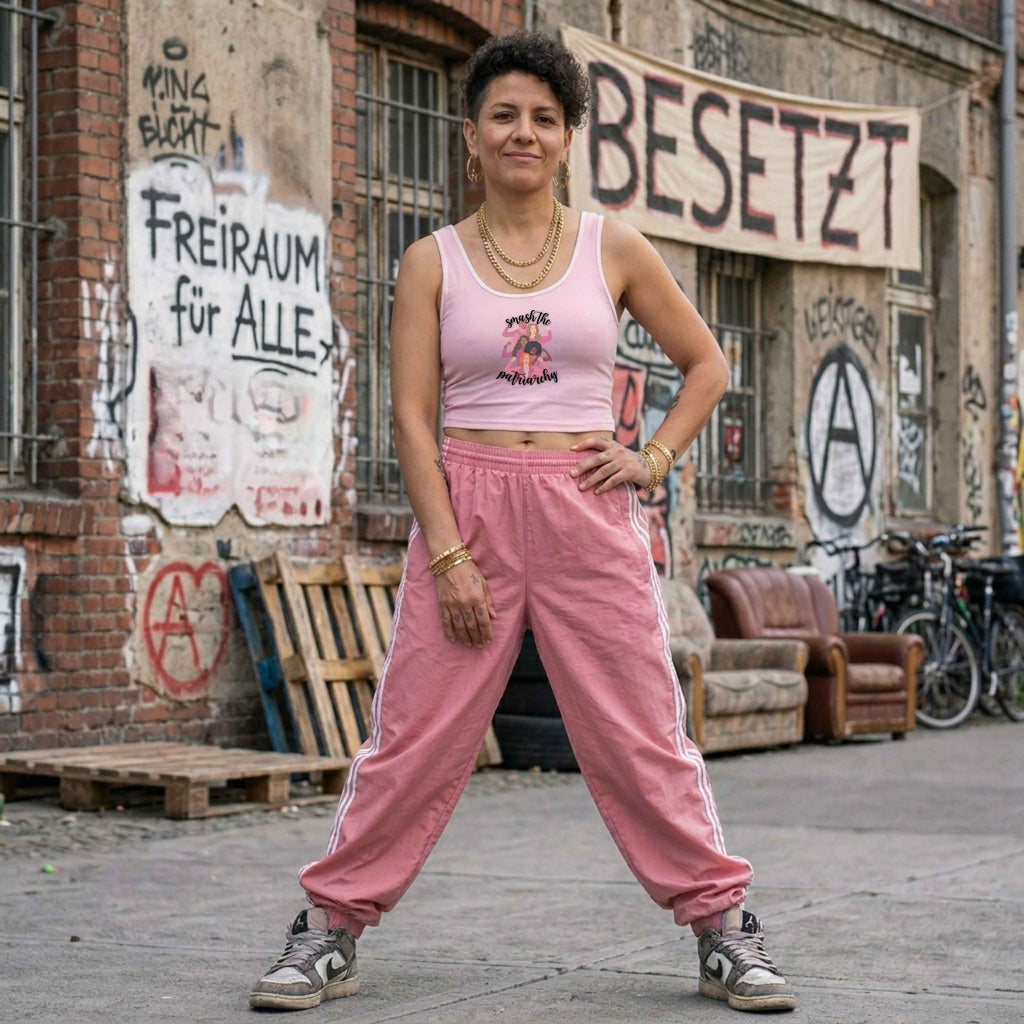Smash the Patriarchy Crop-Top Rosa – Feministisches Allover-Print Shirt