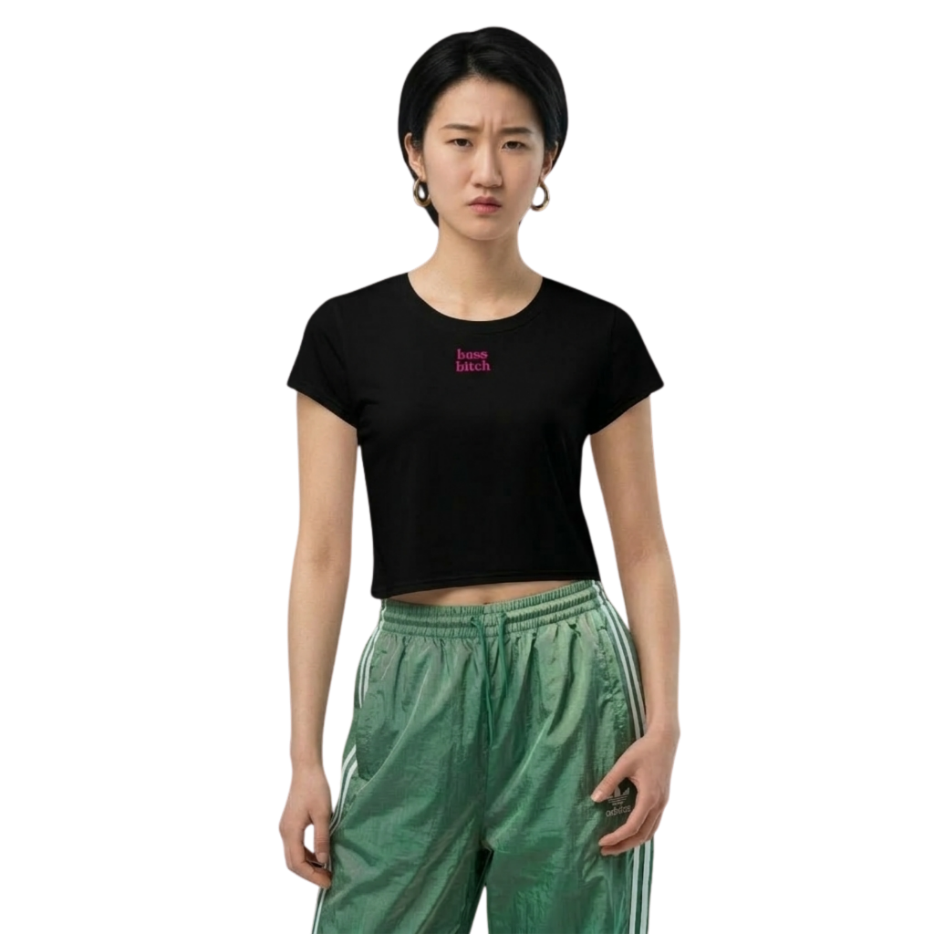 Boss Bitch in Schwarz mit Pink/Rosa - Crop-Top