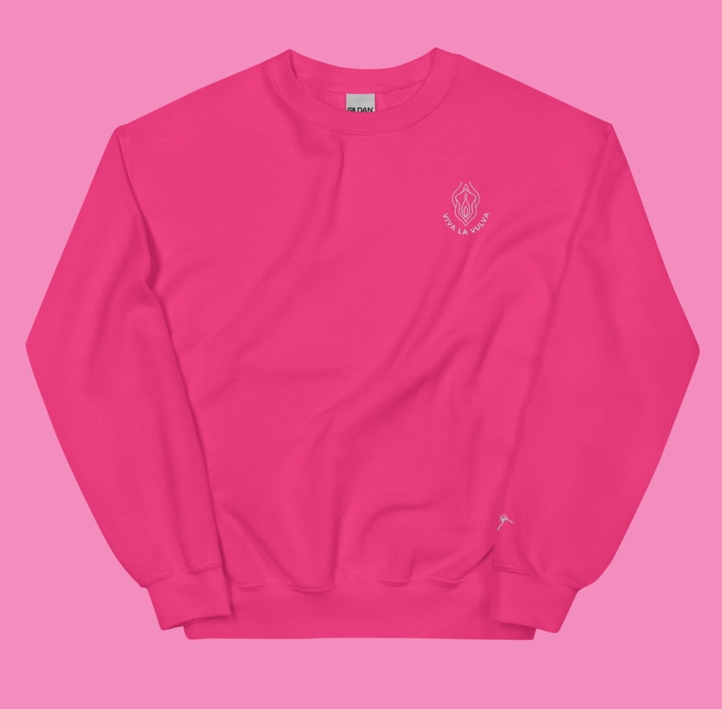 Viva la Vulva Sweatshirt in Schwarz – Vorderansicht, feministischer Pullover, Bling Bling Feministas