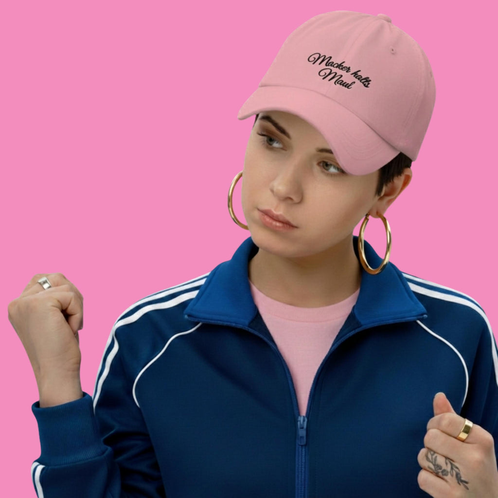 Macker halts Maul Cap in Rosa – bestickte feministische Baseball Cap, Bling Bling Feministas