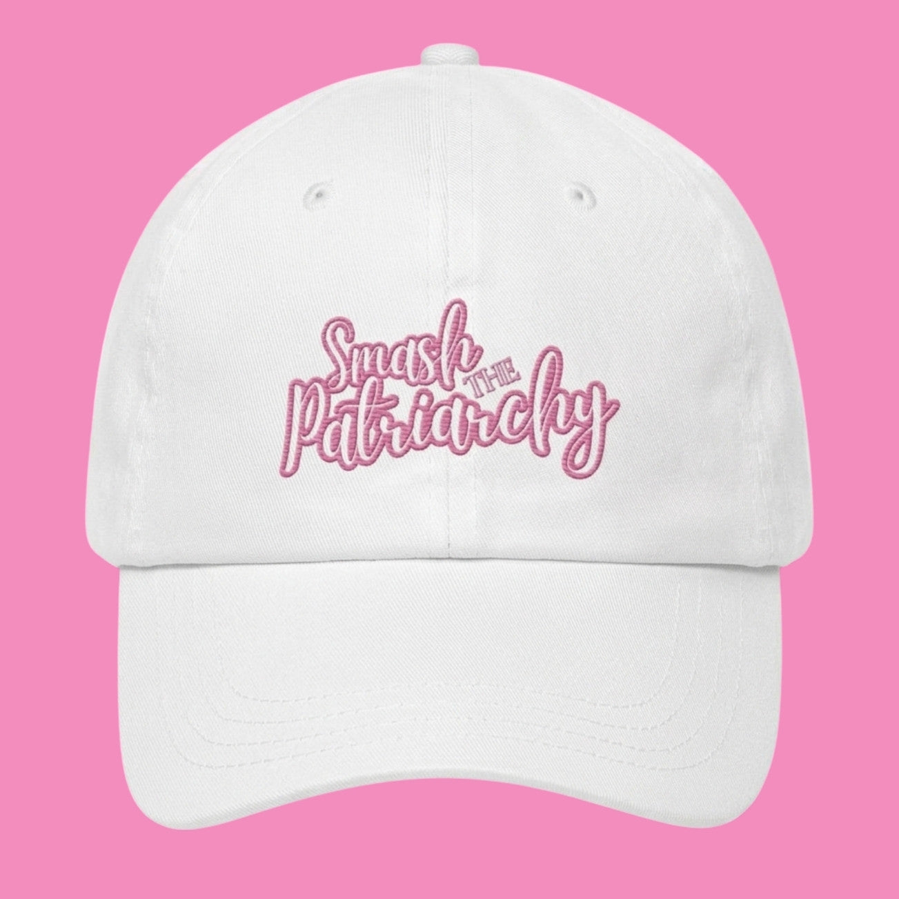 Smash the Patriarchy Cap – Bestickt in Pink | Statement Headwear