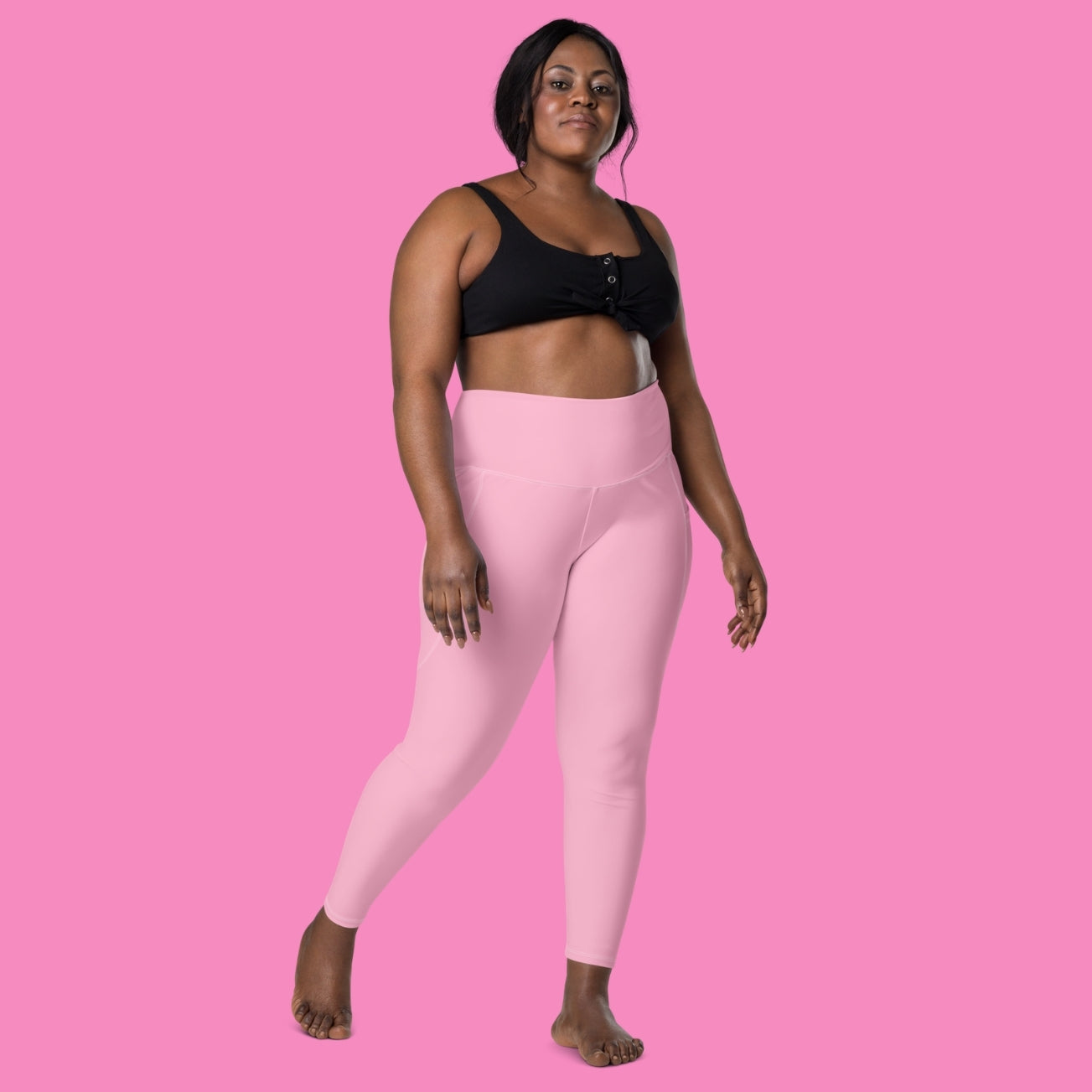 Pssy Pwr Leggings in Rosa mit Seitentaschen – feministische Recycling-Leggings mit hohem Bund – Bling Bling Feministas
