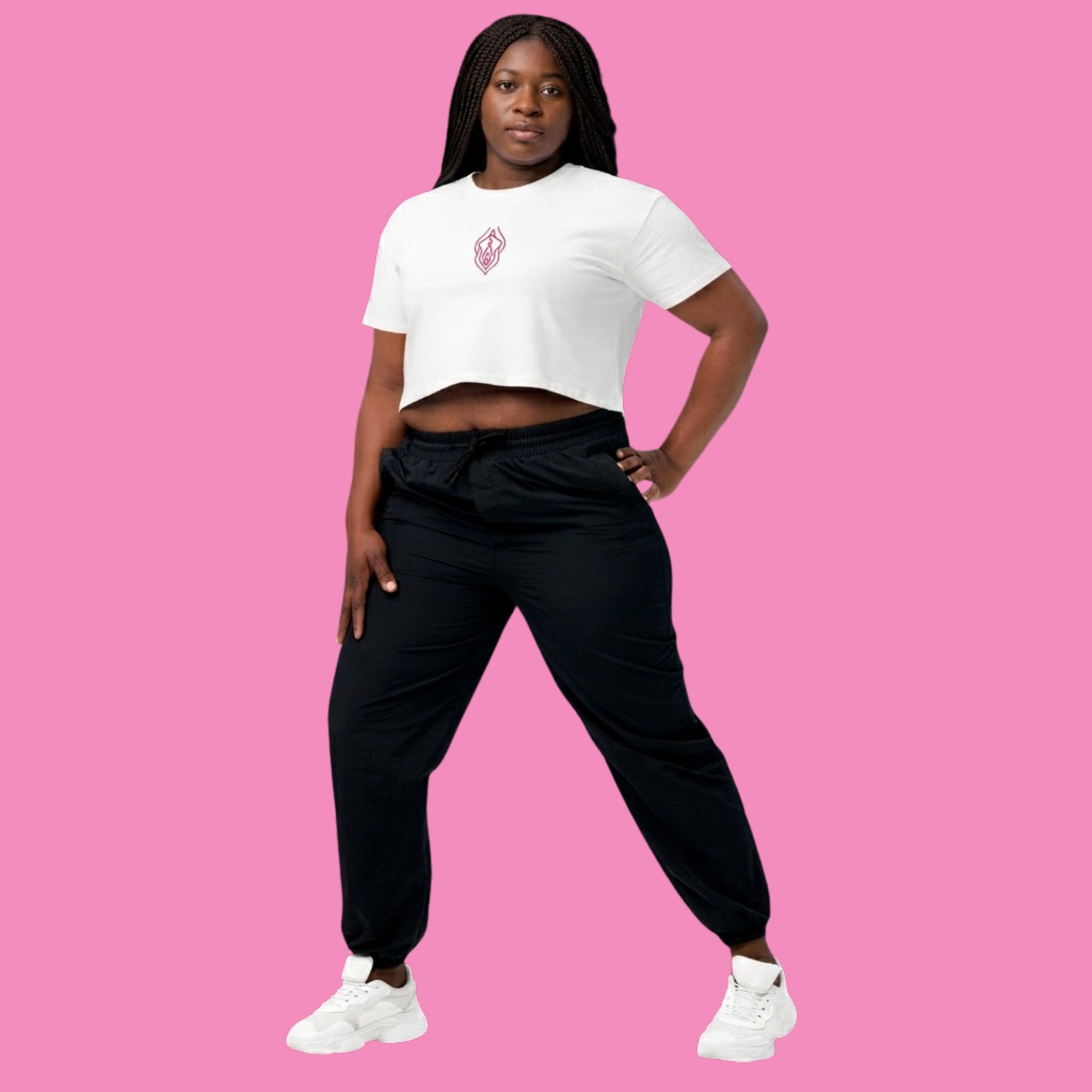 Feministisches Vu*lva Crop Top in Weiß mit Stickerei – Feminist Streetwear von Bling Bling Feministas