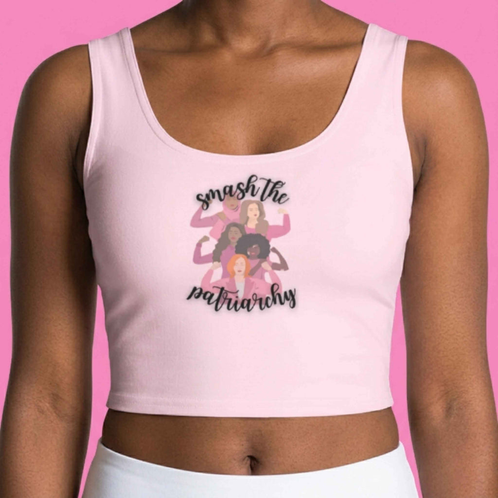 Smash the Patriarchy Crop-Top Rosa – Feministisches Allover-Print Shirt