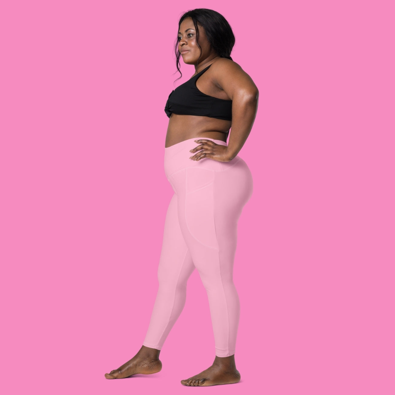 Pssy Pwr Leggings in Rosa mit Seitentaschen – feministische Recycling-Leggings mit hohem Bund – Bling Bling Feministas