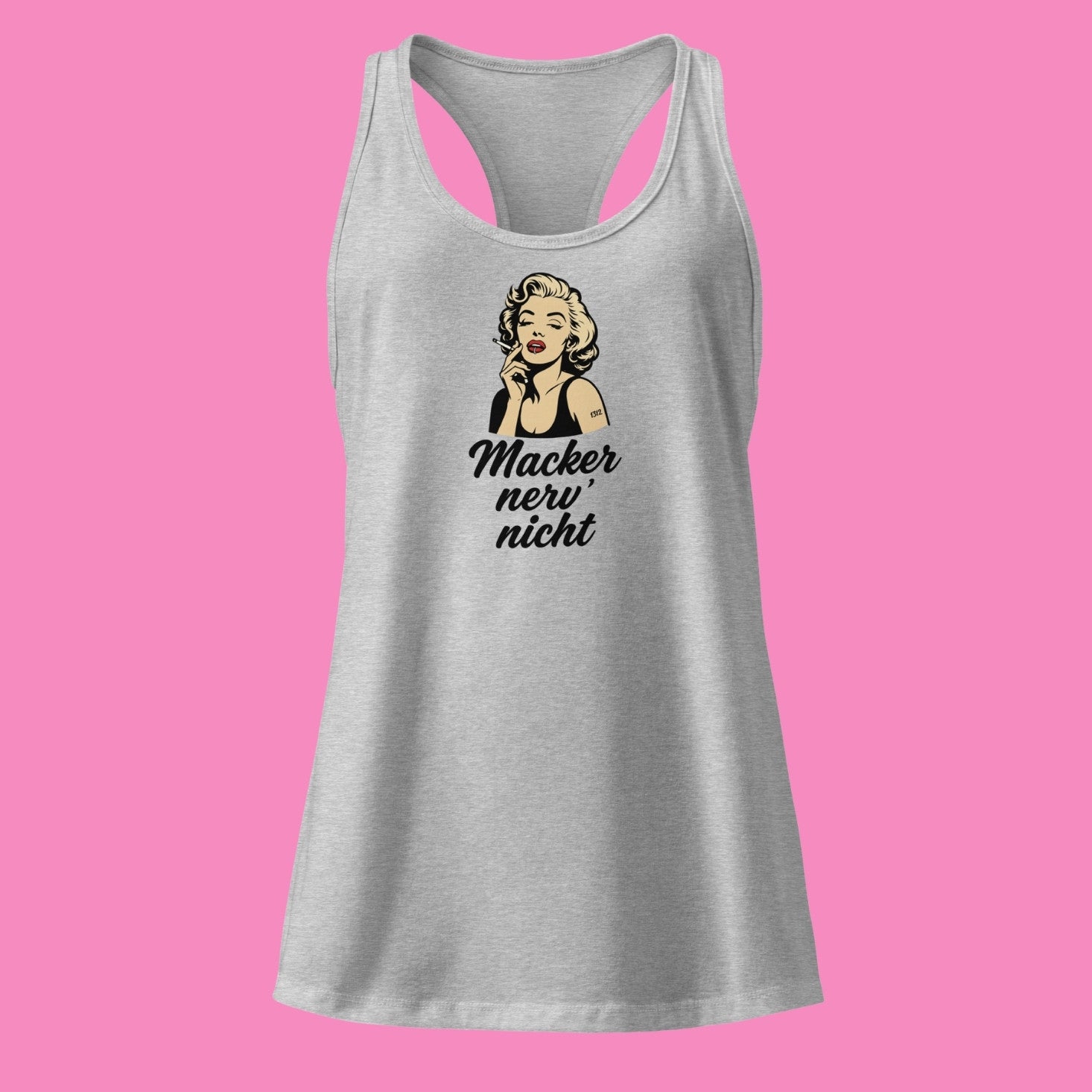 Macker nerv nicht Tanktop in Weiß – feministisches Racerback-Shirt aus Baumwoll-Jersey – Bling Bling Feministas
