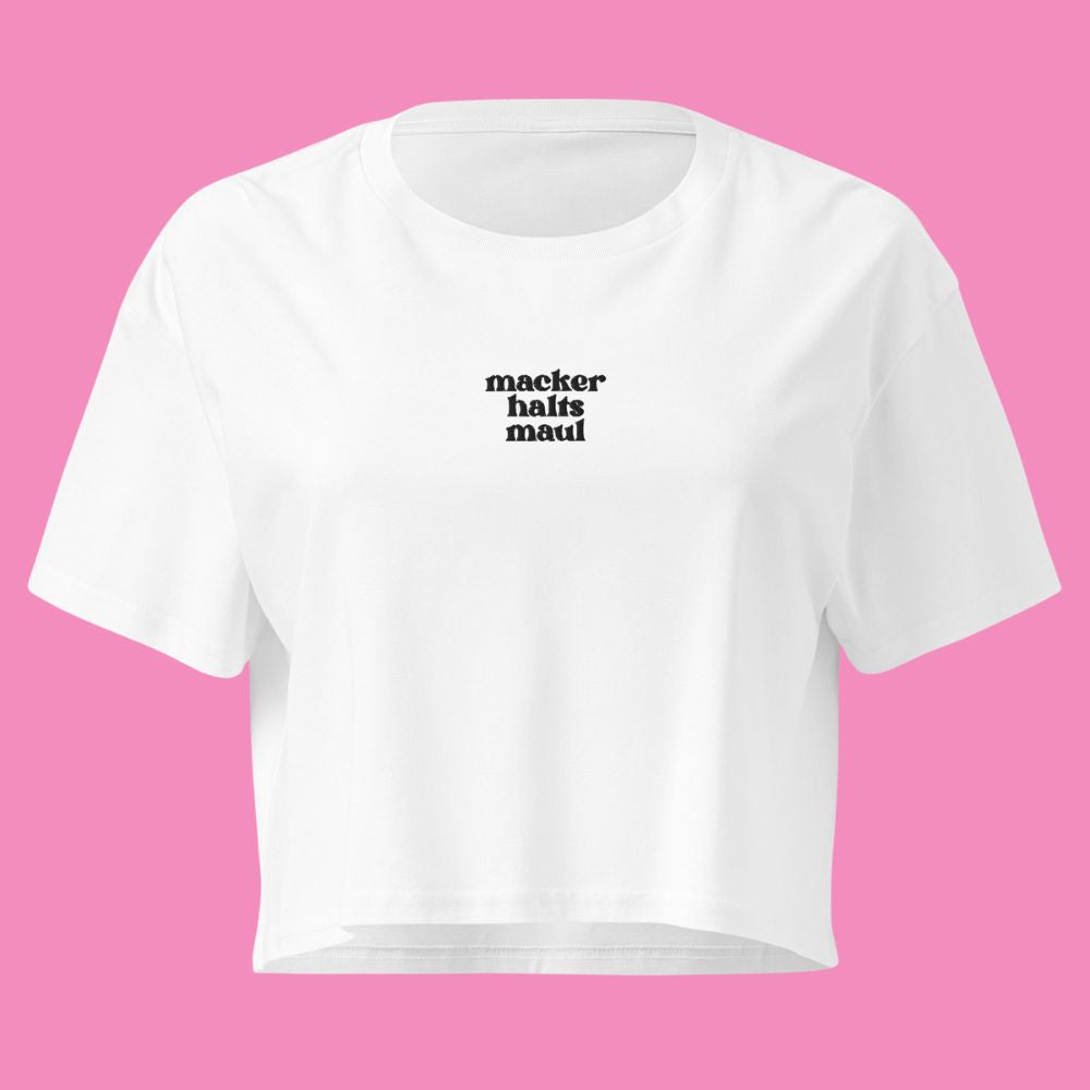 macker halts maul - feministisches Baumwoll Crop Top in 9 Farben von Bling Bling Feministas