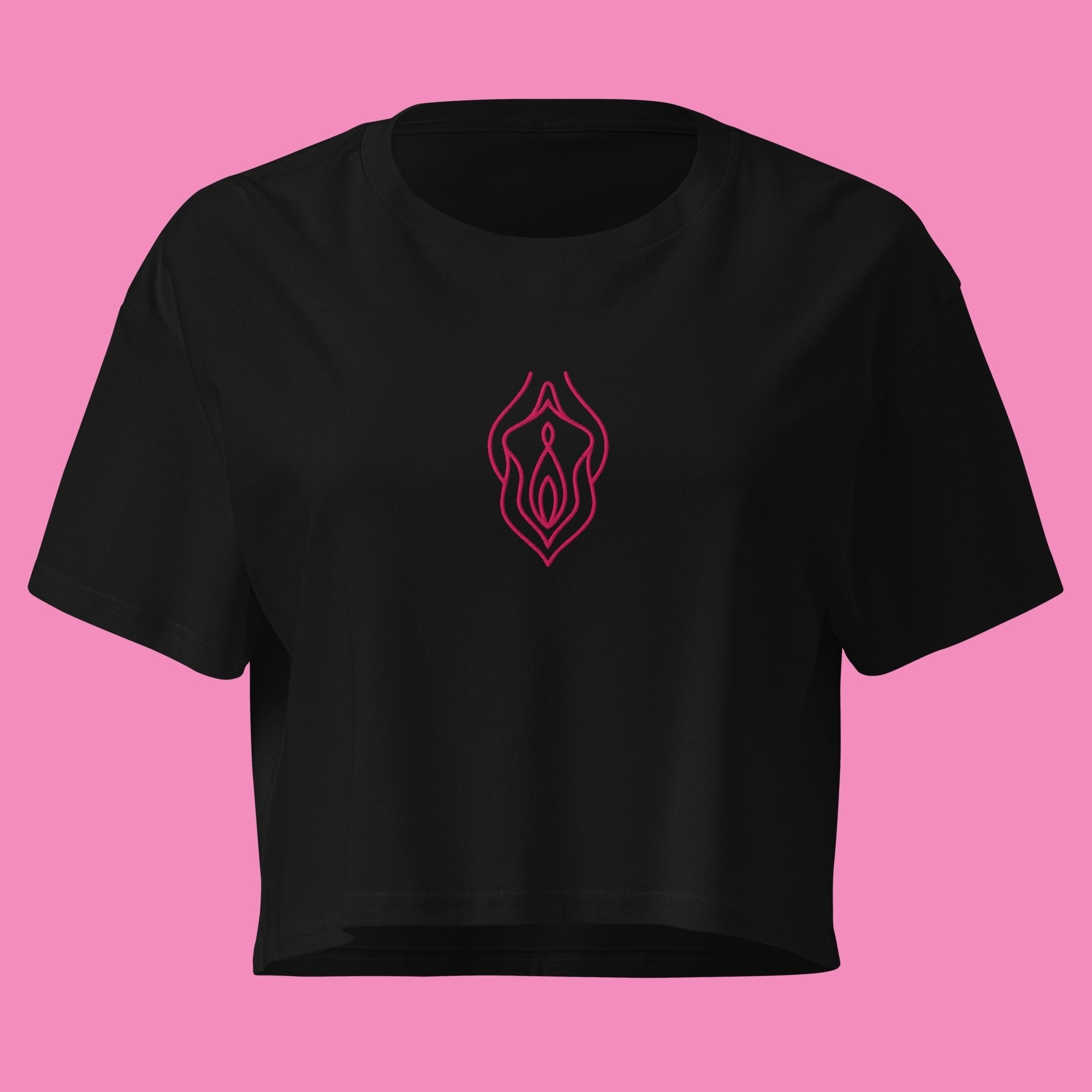 Feministisches Vu*lva Crop Top in Schwarz mit Stickerei – Feminist Streetwear von Bling Bling Feministas
