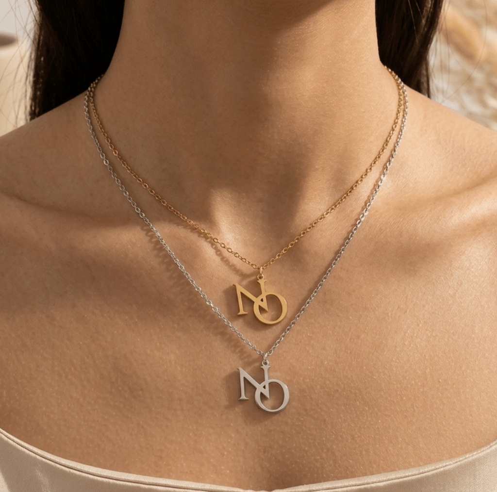  NO NO NO Kette in Silber und Gold– feministische Edelstahlhalskette 40cm