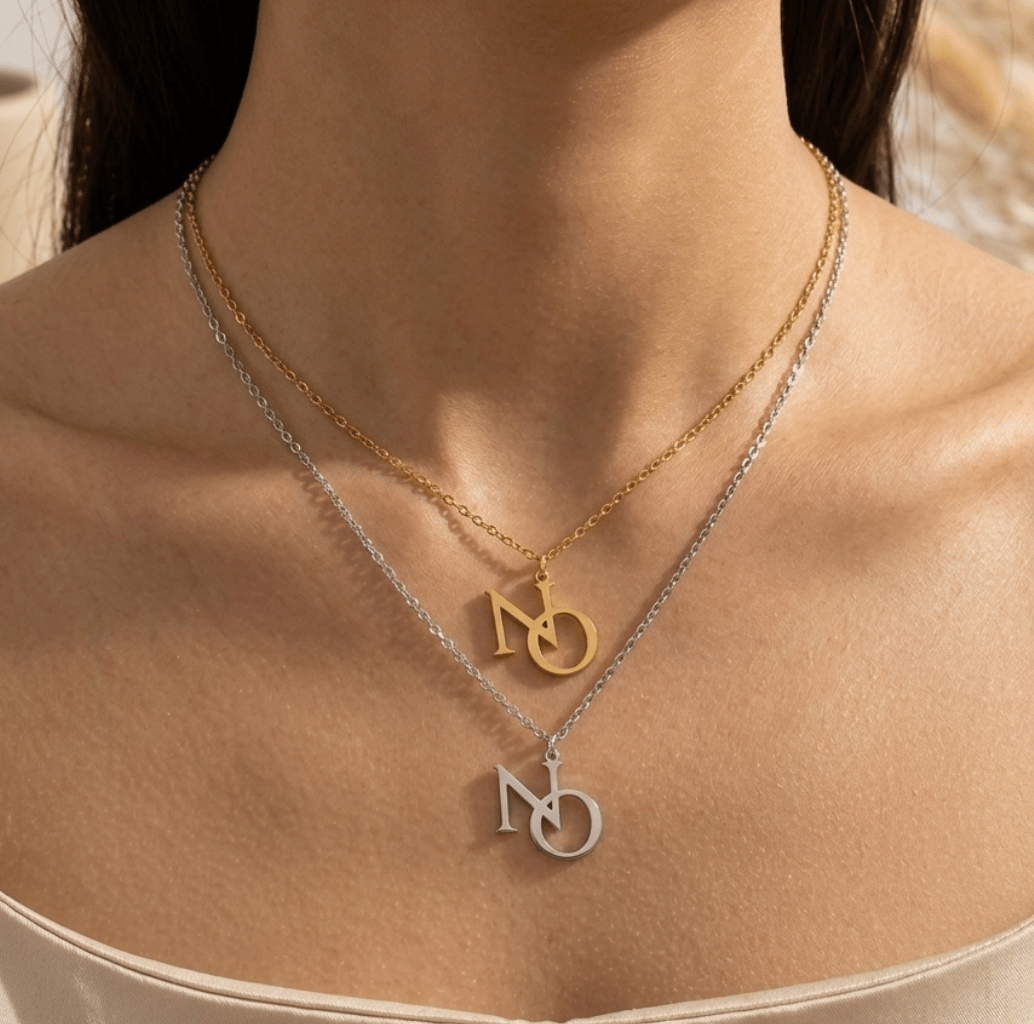  NO NO NO Kette in Silber und Gold– feministische Edelstahlhalskette 40cm