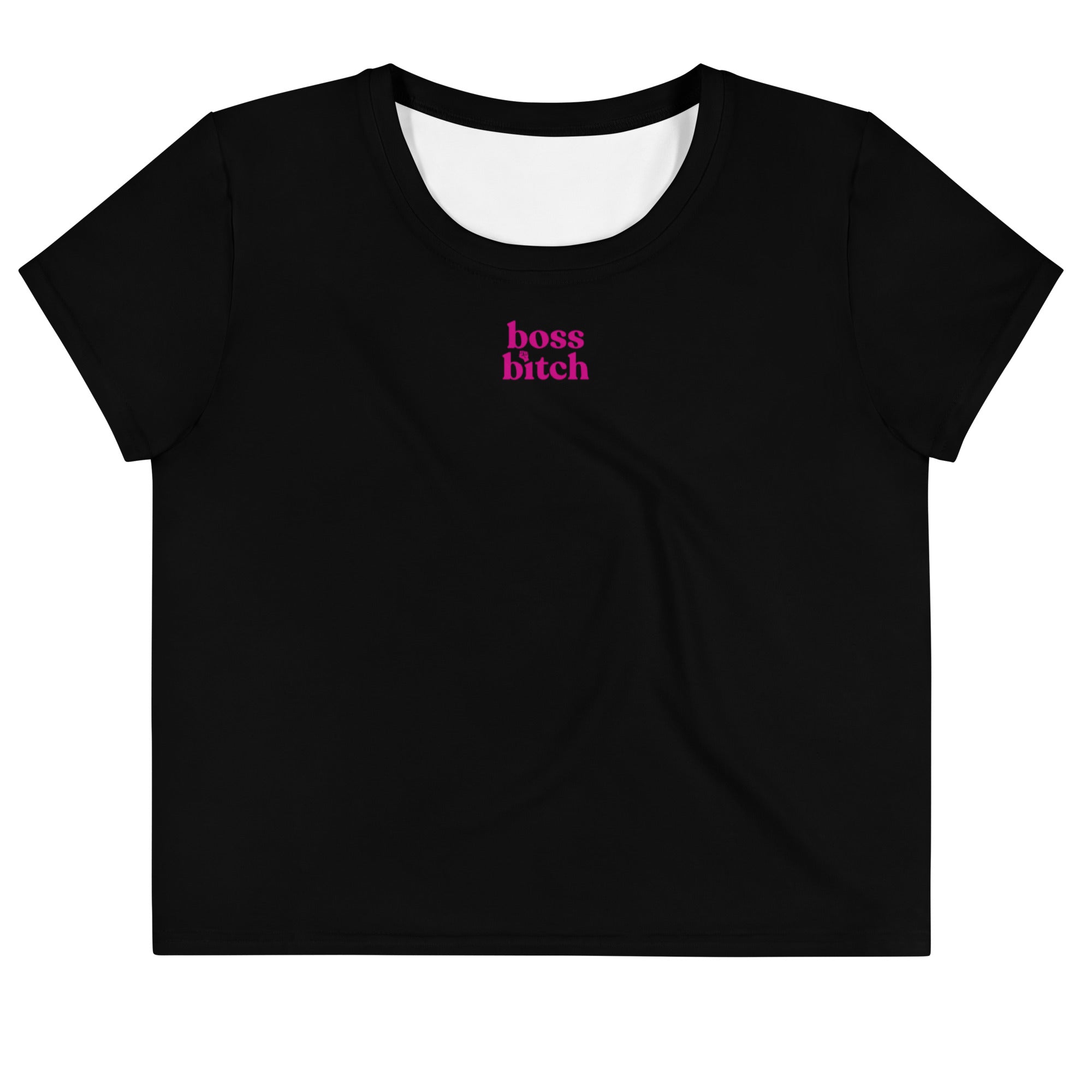 Boss Bitch in Schwarz mit Pink/Rosa - Crop-Top