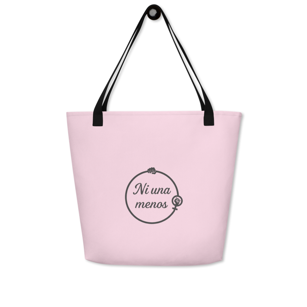 Ni una menos - rosa Stoffbeutel mit schwarzem Griff und Innentasche