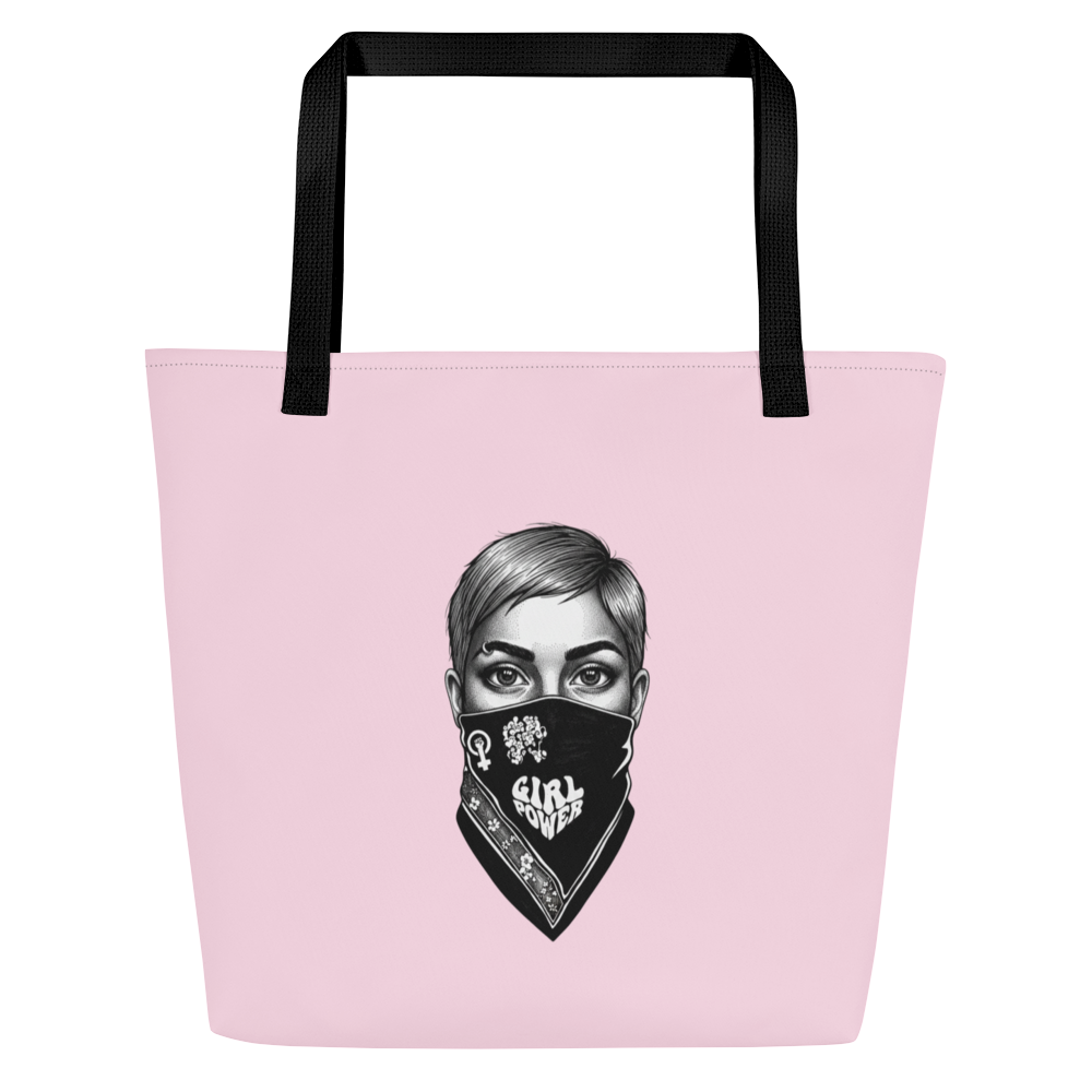 Ni una menos - rosa Stoffbeutel mit schwarzem Griff und Innentasche