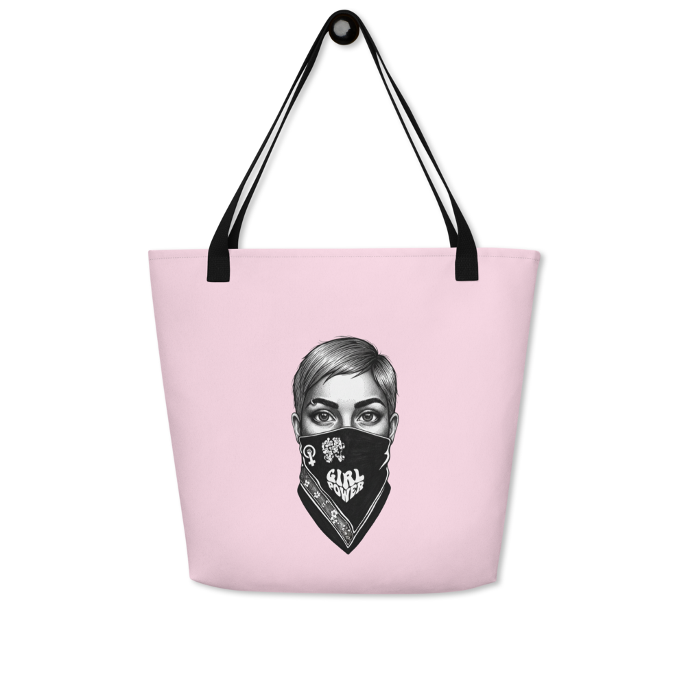 Ni una menos - rosa Stoffbeutel mit schwarzem Griff und Innentasche