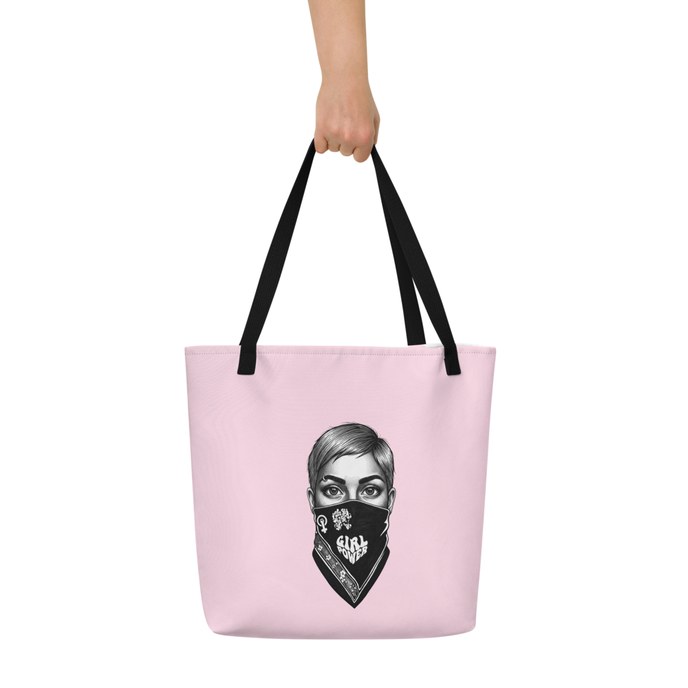 Ni una menos - rosa Stoffbeutel mit schwarzem Griff und Innentasche