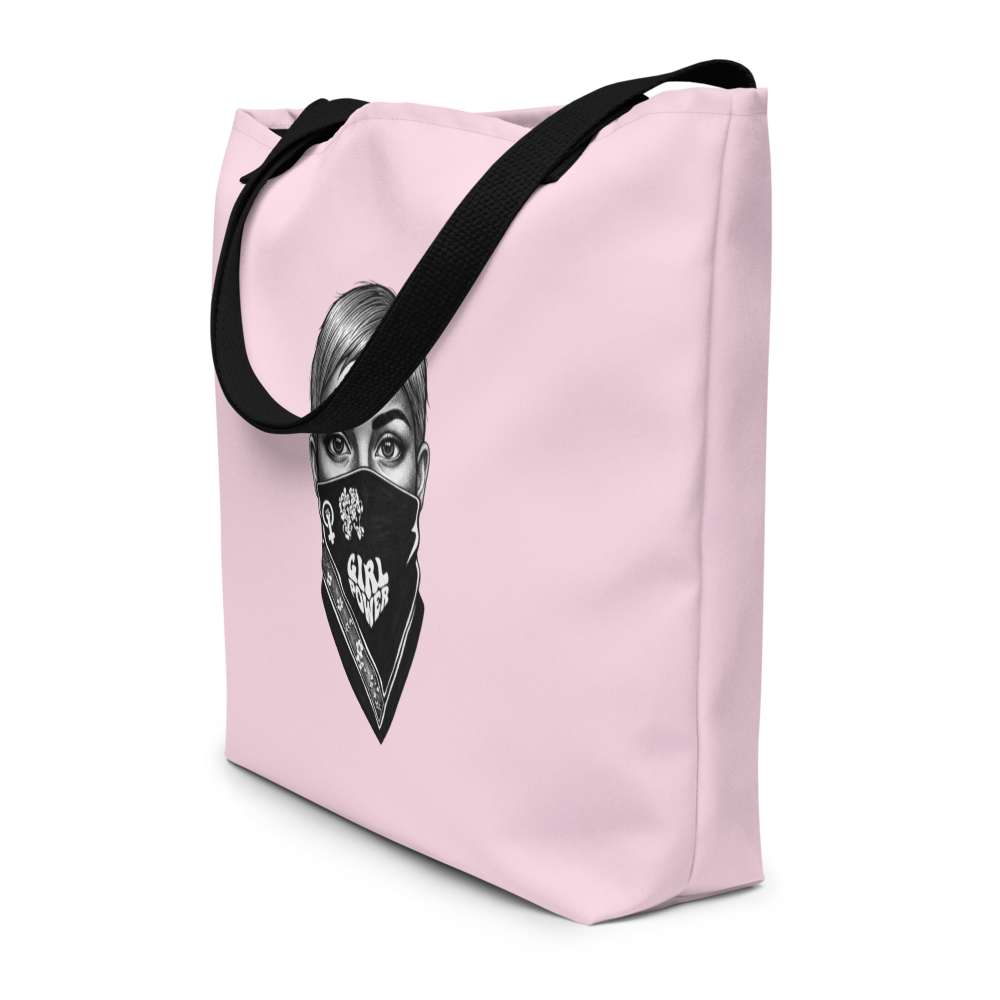 Ni una menos - rosa Stoffbeutel mit schwarzem Griff und Innentasche