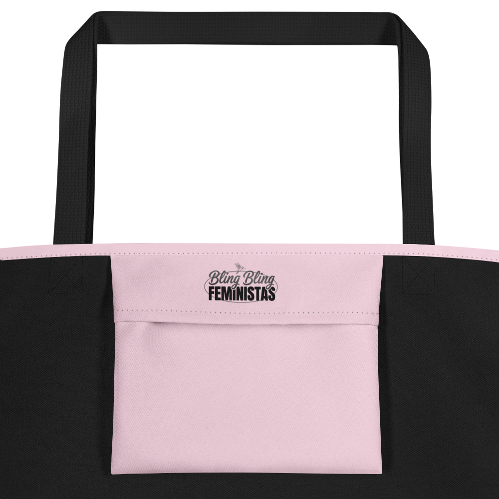 Ni una menos - rosa Stoffbeutel mit schwarzem Griff und Innentasche