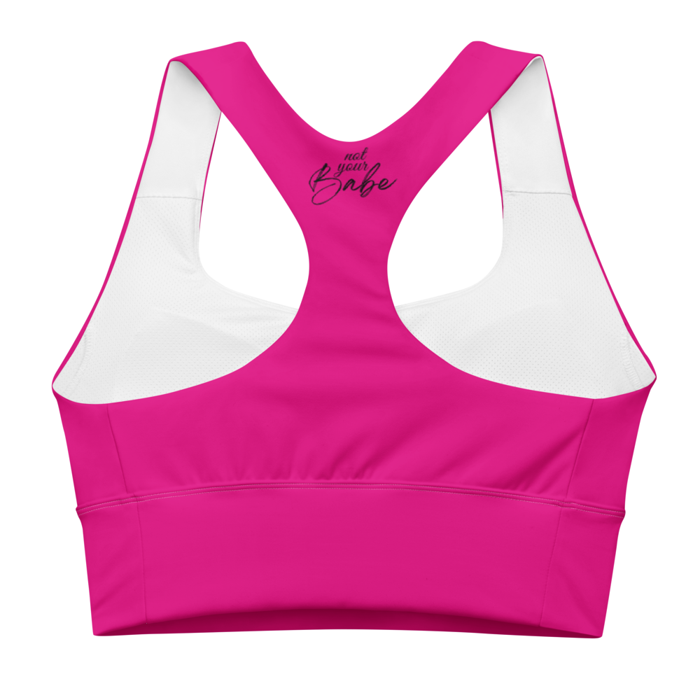 Recycelter Longline-Sport-BH in pink mit "not your Babe" Aufdruck