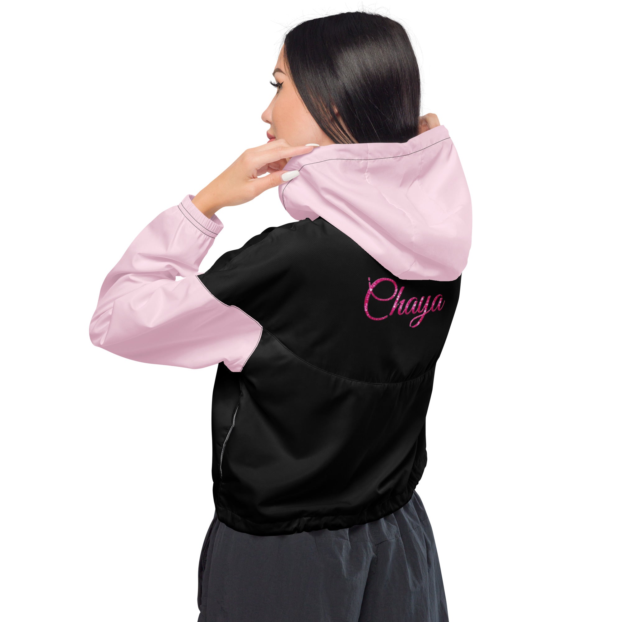 Bauchfreier schwarz rosa Windbreaker mit Chaya Schrift