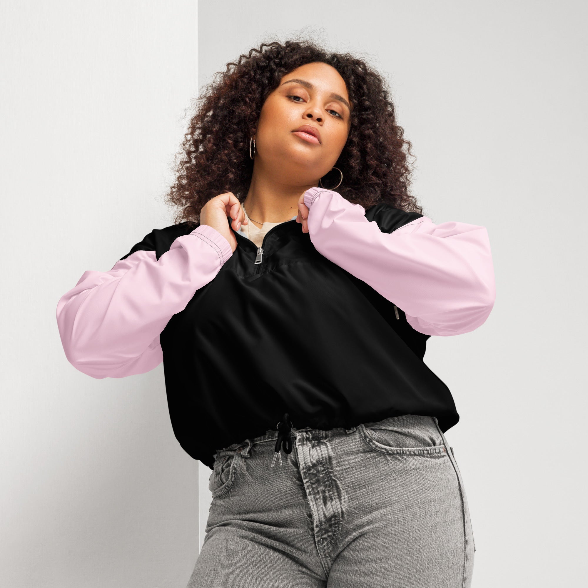 Bauchfreier schwarz rosa Windbreaker mit Chaya Schrift