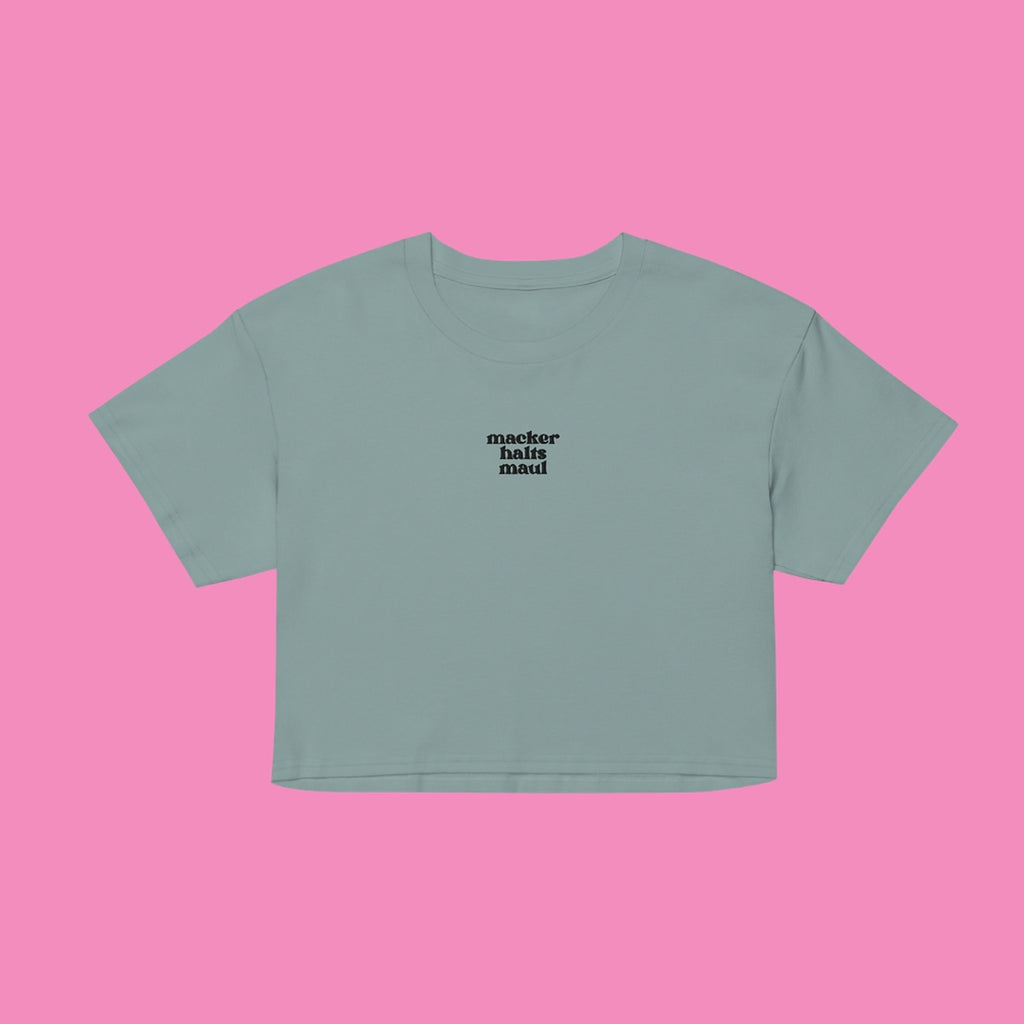 macker halts maul - feministisches Baumwoll Crop Top in 9 Farben von Bling Bling Feministas – Ansicht 11
