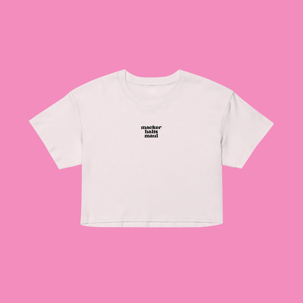 macker halts maul - feministisches Baumwoll Crop Top in 9 Farben von Bling Bling Feministas – Ansicht 9