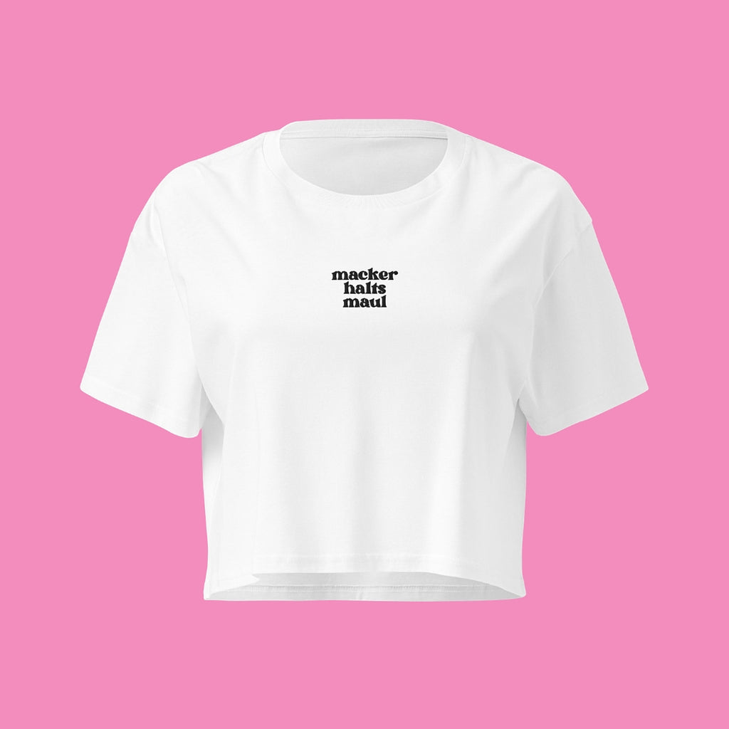 macker halts maul - feministisches Baumwoll Crop Top in 9 Farben von Bling Bling Feministas – Ansicht 1