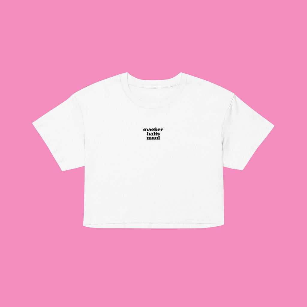 macker halts maul - feministisches Baumwoll Crop Top in 9 Farben von Bling Bling Feministas – Ansicht 3