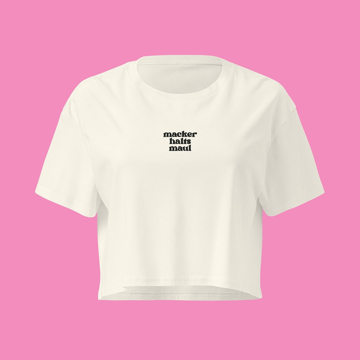 macker halts maul - feministisches Baumwoll Crop Top in 9 Farben von Bling Bling Feministas – Ansicht 4