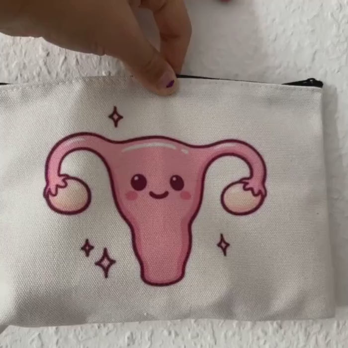 Produktvideo: Gebärmutter Cuterus Täschchen aus Polyester - weiß mit rosa / Bling Bling Feministas