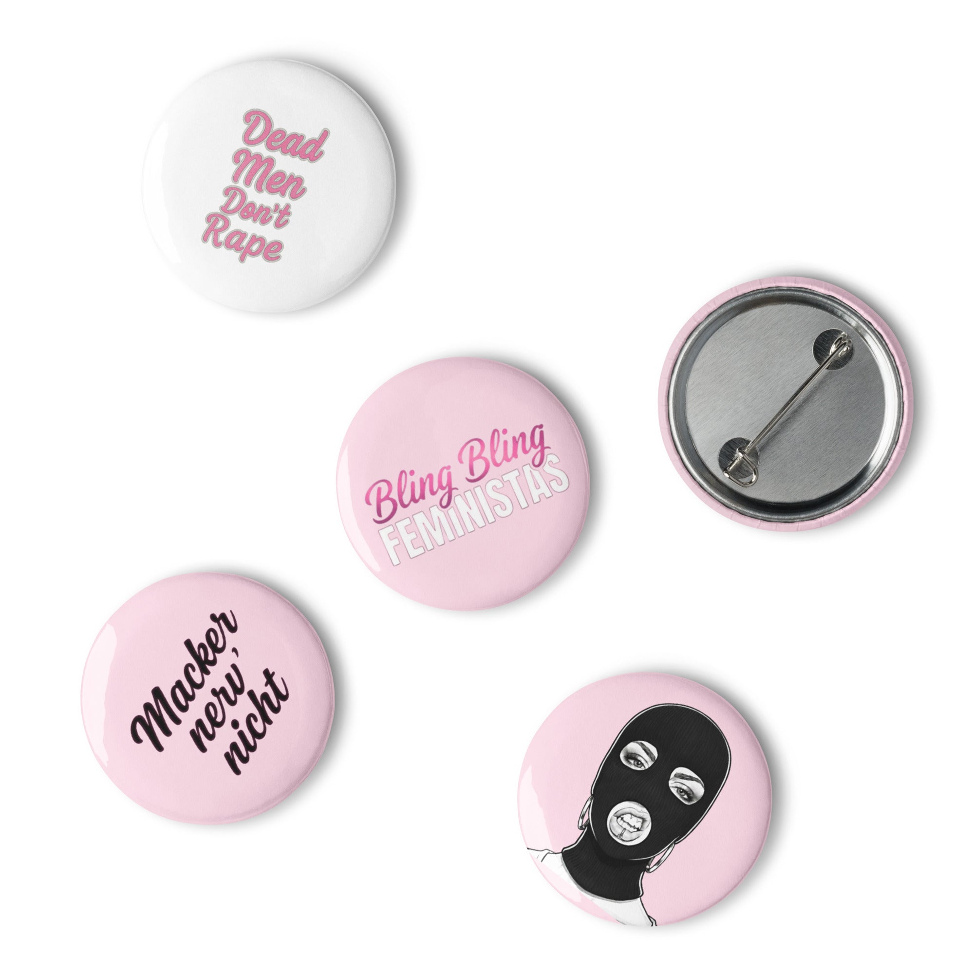 Feministisches Button Set - Macker nerv nicht - Pssy Pwr - Bling Bling Feministas - Hassi - dead men don't rape