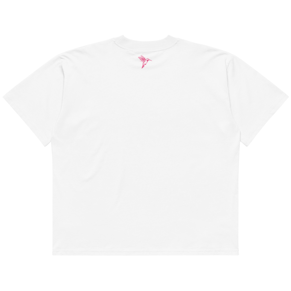 Feminism - bestickt pink - Oversized Unisex Bio-T-Shirt mit breitem Kragen