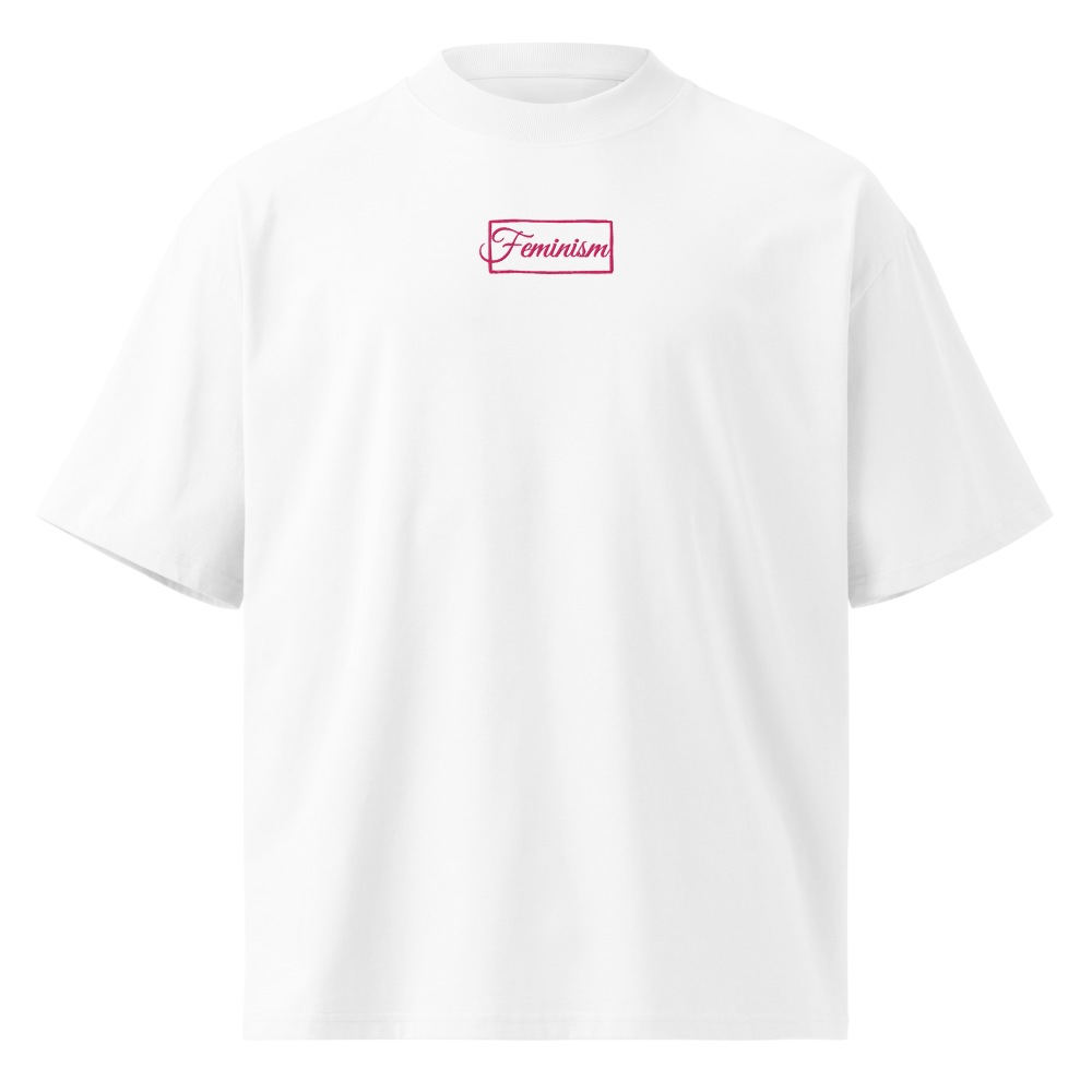 Feminism - bestickt pink - Oversized Unisex Bio-T-Shirt mit breitem Kragen