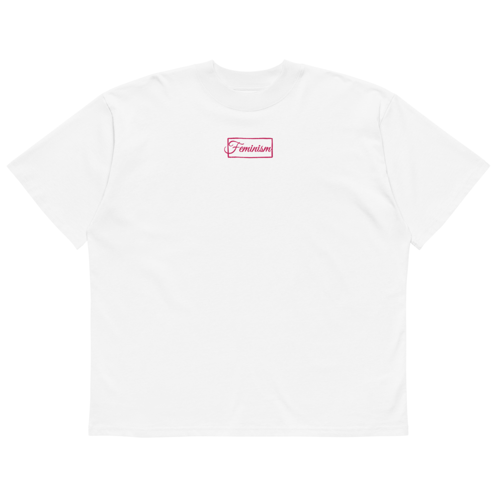 Feminism - bestickt pink - Oversized Unisex Bio-T-Shirt mit breitem Kragen